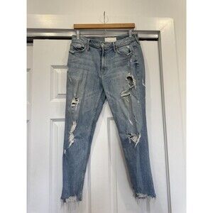 Mother Superior Womens 27 Blue Denim Distressed The Sinner Jeans Crop Frayed